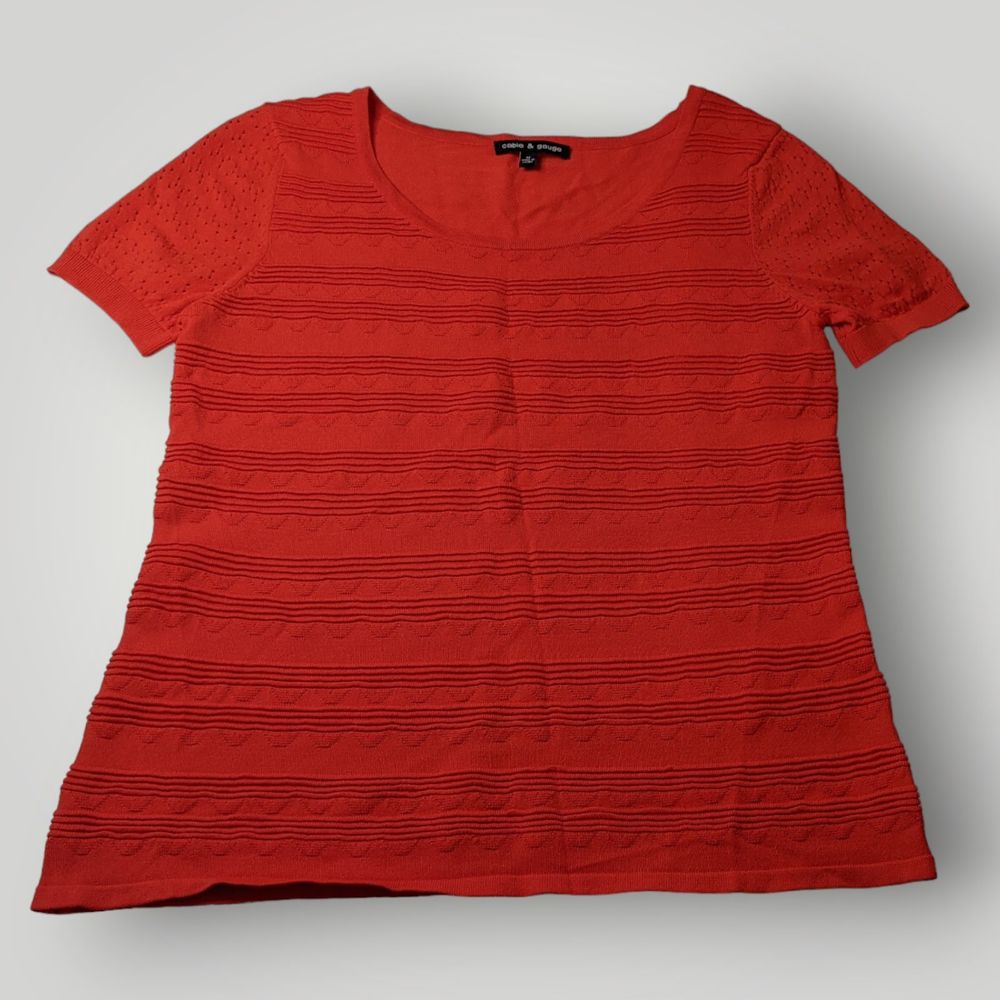Cable & Gauge Women's M Orange Striped Short Sleeve T Shirt Top